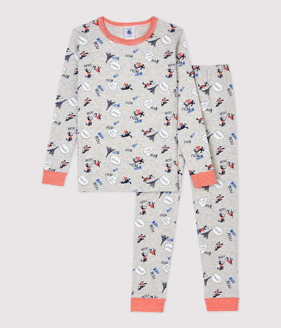 Pigiama bambino snugfit fantasia Parigi in cotone biologico grigio BELUGA/bianco MULTICO
