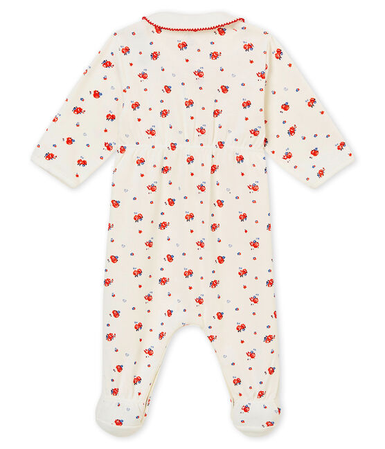 Tutina stampata per bebé femmina a costina 1x1 grattata bianco MARSHMALLOW/bianco MULTICO