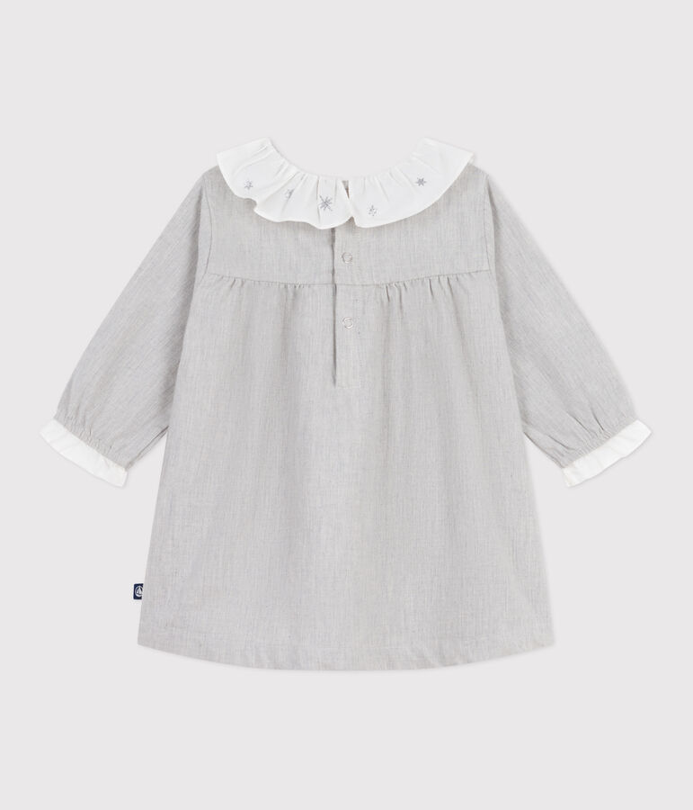 Abito a maniche lunghe in flanella tinta unita con colletto neonata grigio