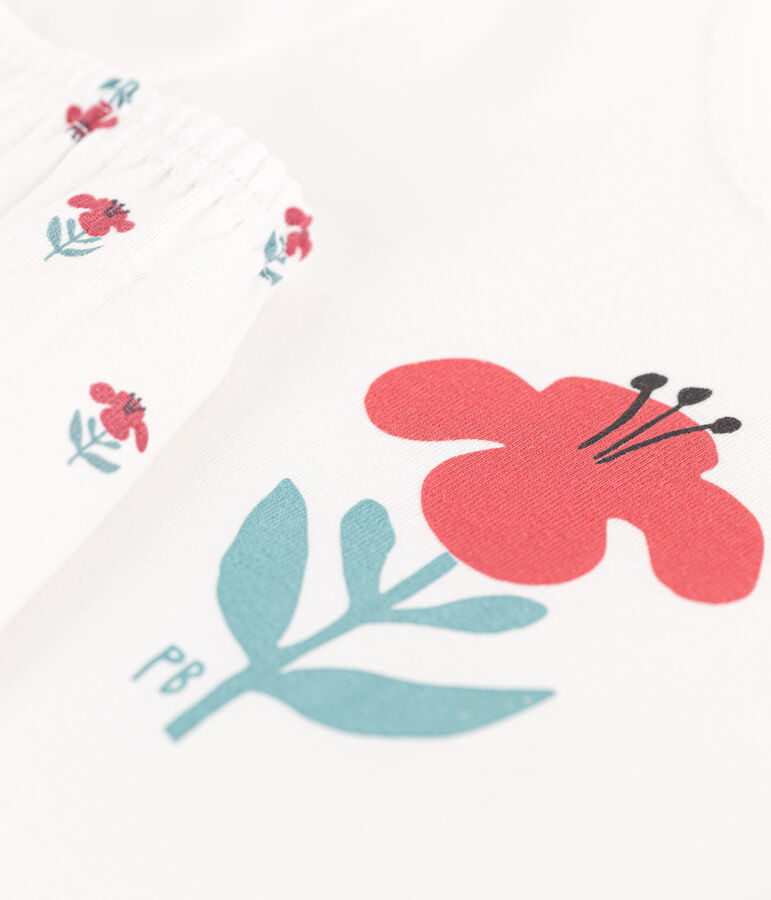 Pigiama corto a fiori bambina in cotone bianco MARSHMALLOW/bianco MULTICO