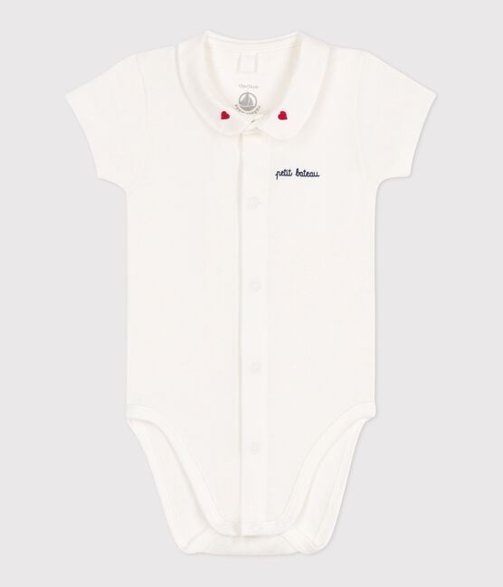 Body nascita a maniche corte e con colletto in cotone bianco MARSHMALLOW