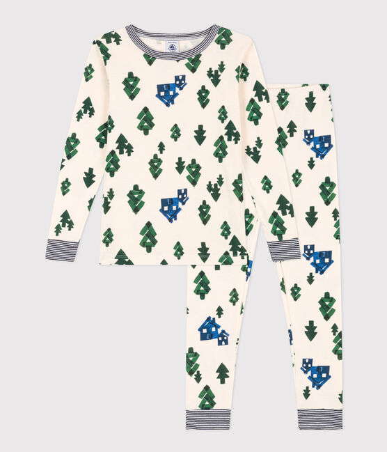 Pigiama bambino unisex in cotone aderente verde AVALANCHE/bianco MEDIEVAL/ MULTICO