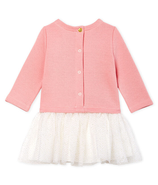 Abito bi-materiale a maniche lunghe da bebè femmina rosa CHARME/bianco MULTICO