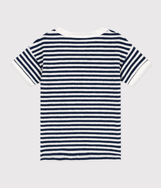 T-shirt bambino in spugna bouclette a righe blu MEDIEVAL/bianco MARSHMALLOW
