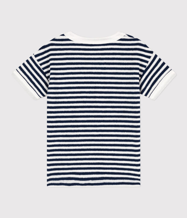 T-shirt bambino in spugna bouclette a righe blu/bianco