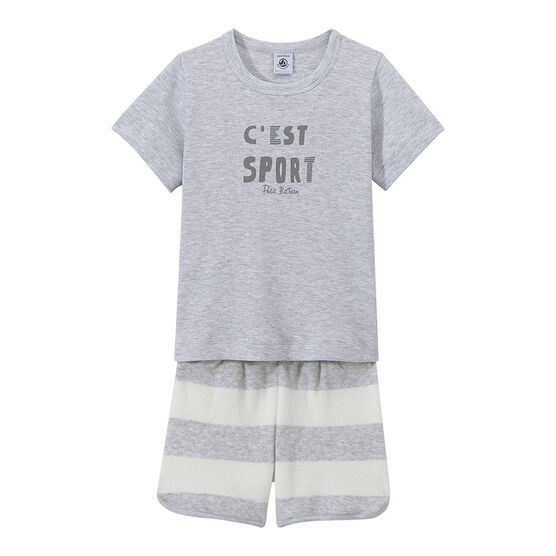 Pigiama corto bambino doppio tessuto grigio POUSSIERE/bianco LAIT
