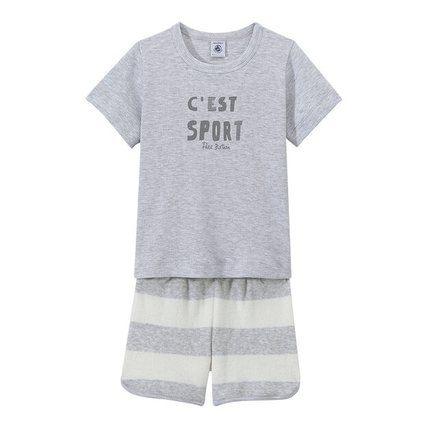 Pigiama corto bambino doppio tessuto grigio/bianco