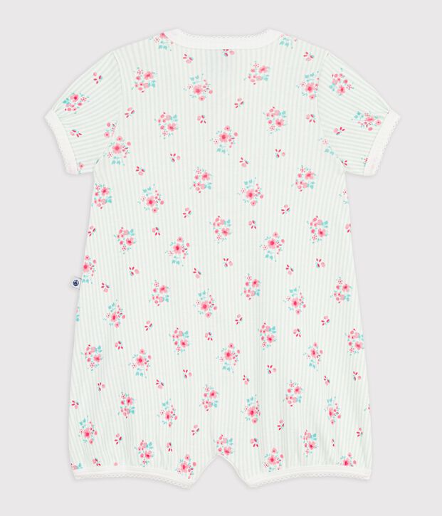 Tutina corta in cotone a fiori neonato bianco/multicolore