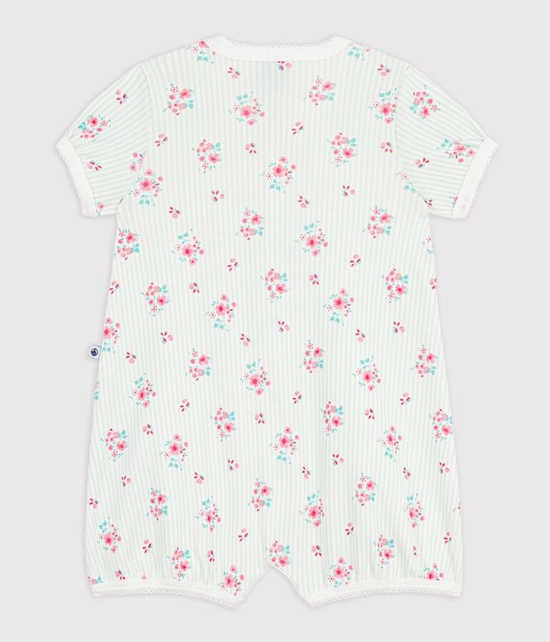 Tutina corta in cotone a fiori neonato bianco MARSHMALLOW/bianco MULTICO