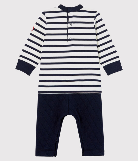 Tutina lunga da neonato, finto due pezzi bianco MARSHMALLOW/blu SMOKING