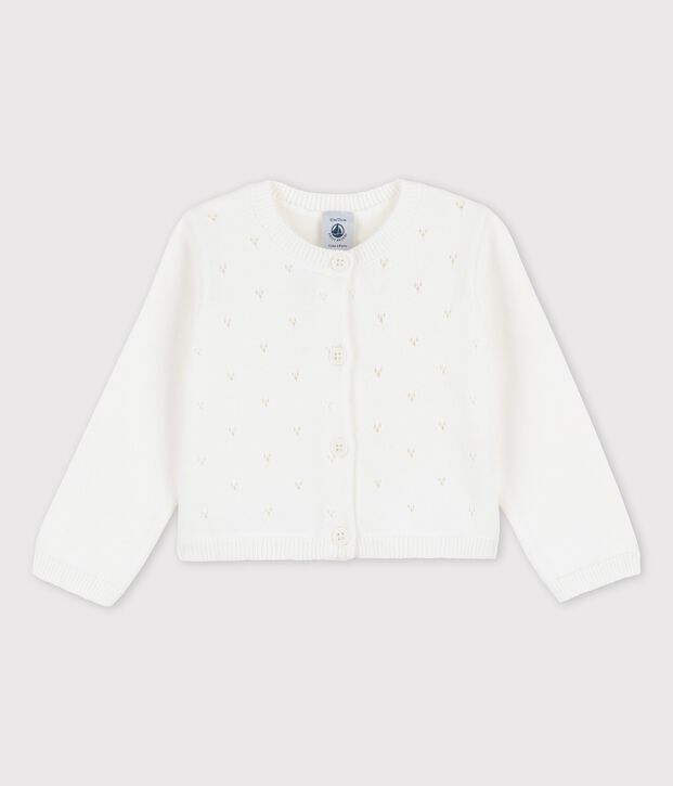 Cardigan beb&egrave; in raffinato tricot bianco