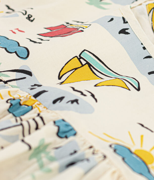 Abito a manica corta in popeline bambina ecru/multicolore