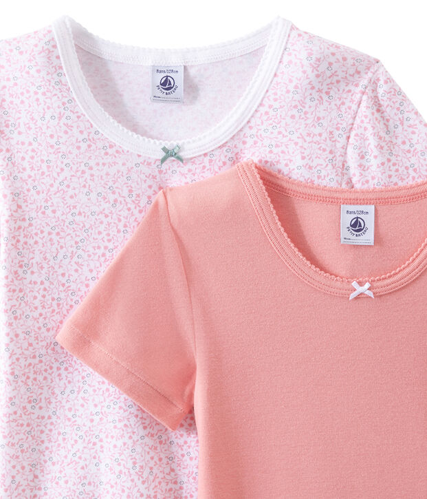 Lotto di 2 t-shirts per bambina a maniche corte bianco