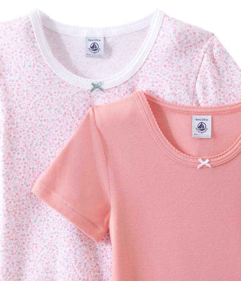 Lotto di 2 t-shirts per bambina a maniche corte bianco