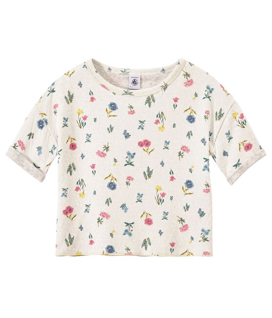 T-shirt bambina in tubique leggero stampata bianco MARSHMALLOW/bianco MULTICO