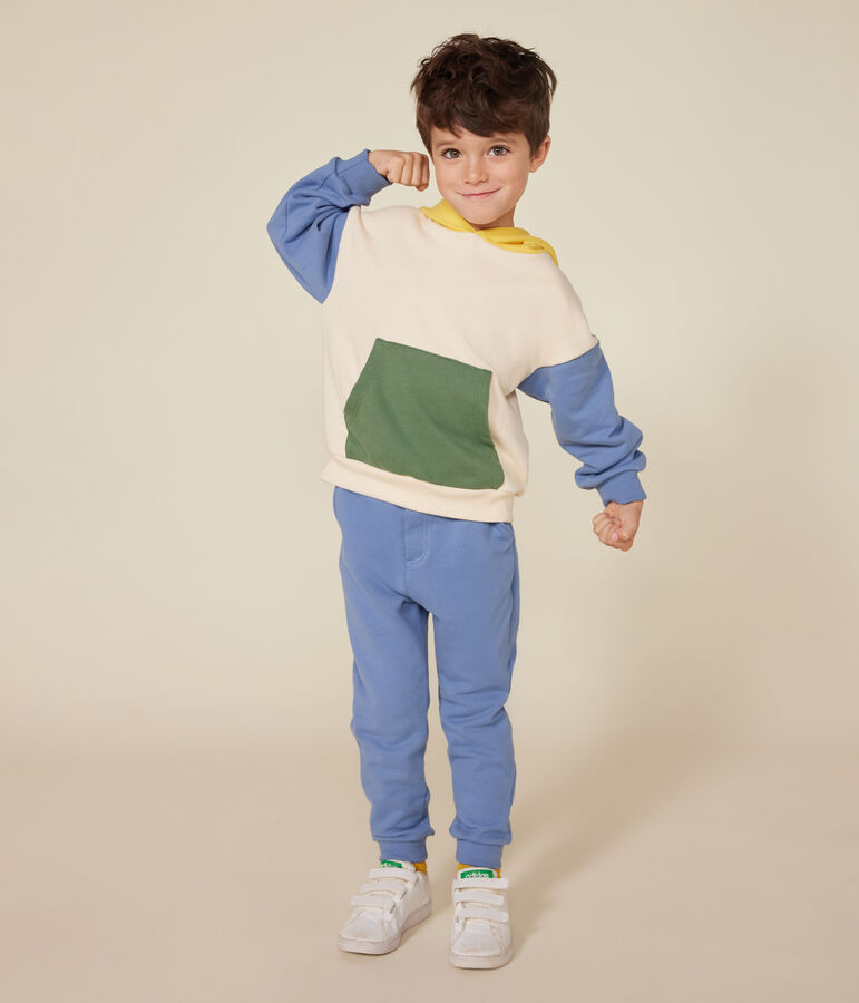 Maglia in tessuto felpato con cappuccio bambino ecru/multicolore