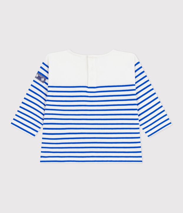 T-shirt marini&egrave;re a maniche lunghe in cotone neonato bianco/blu