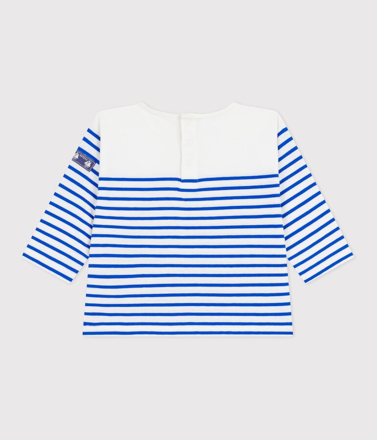 T-shirt marini&egrave;re a maniche lunghe in cotone neonato bianco MARSHMALLOW/blu PERSE