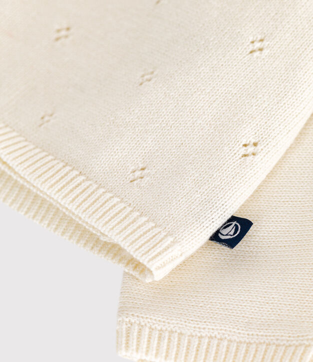 Brassi&egrave;re con incrocio in maglia traforata di misto lana e cotone neonato bianco