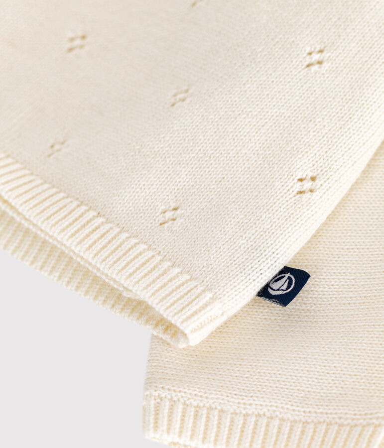 Brassi&egrave;re con incrocio in maglia traforata di misto lana e cotone neonato bianco