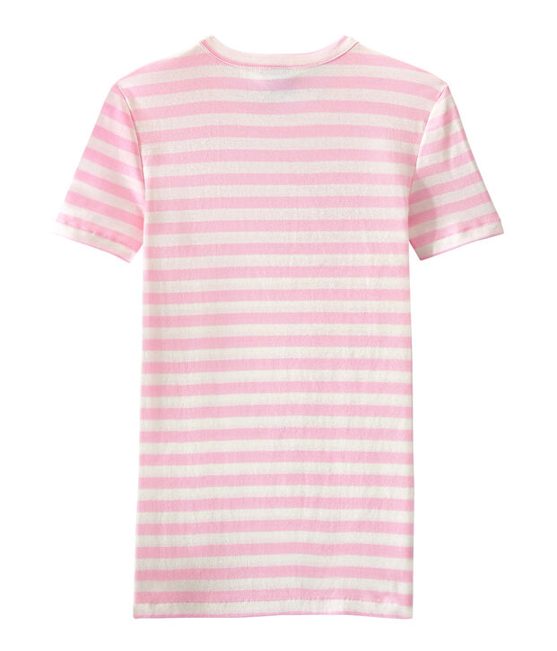 T-shirt donna in costina originale 1x1 rigata rosa/bianco