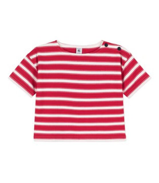 T-shirt bambina in cotone spesso a righe rosso PEPS/bianco MARSHMALLOW