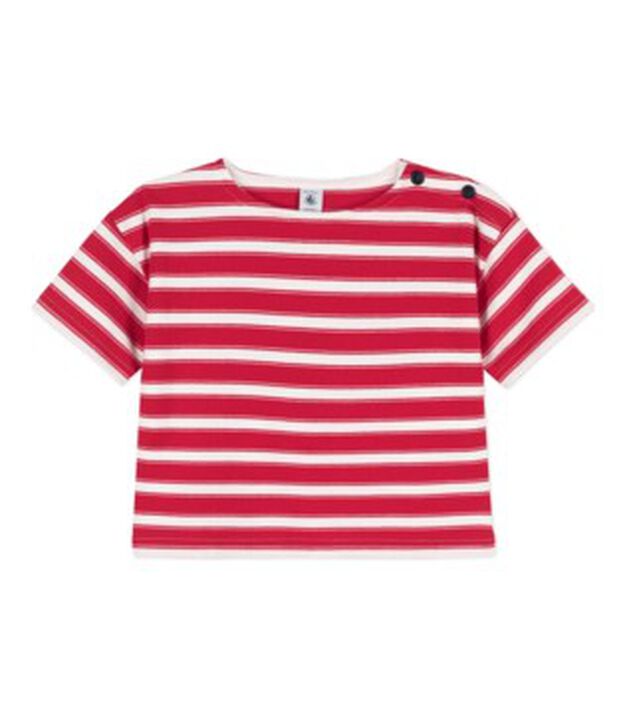 T-shirt bambina in cotone spesso a righe rosso/bianco