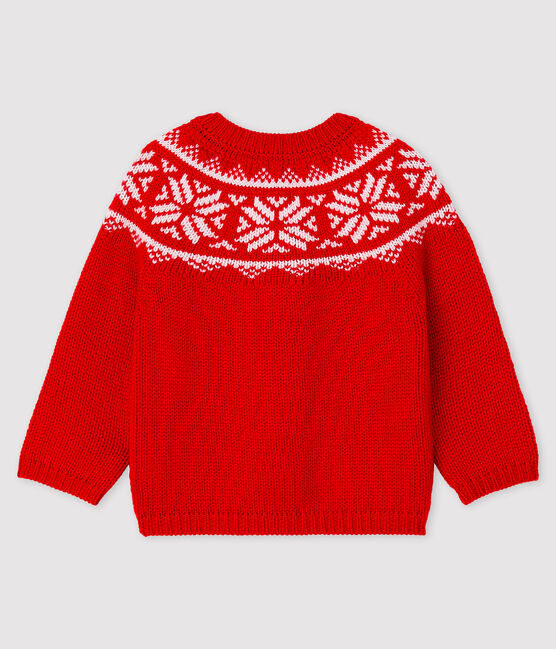 Cardigan 100% lana bebè rosso TERKUIT/bianco MARSHMALLOW