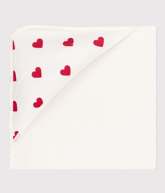 Asciugamano quadrato da bagno con cuori in cotone bianco MARSHMALLOW/rosso TERKUIT