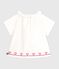 Blusa a maniche corte in popeline di cotone con ricamo a cuori neonata bianco ECUME