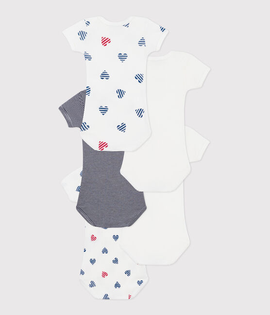 Set di 5 body a maniche corte in cotone con cuori a righe neonato variante 1
