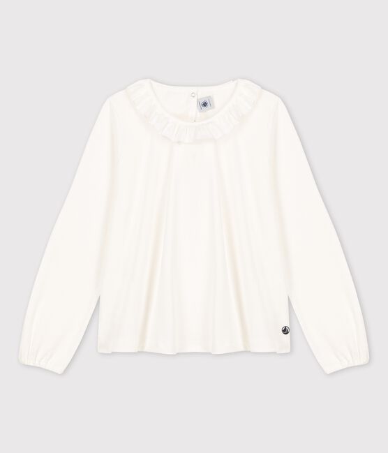 T-shirt bambina a maniche lunghe in cotone bianco MARSHMALLOW