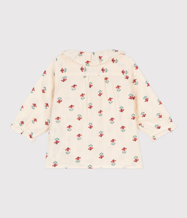 Blusa beb&egrave; in garza di cotone con stampa ecru/multicolore