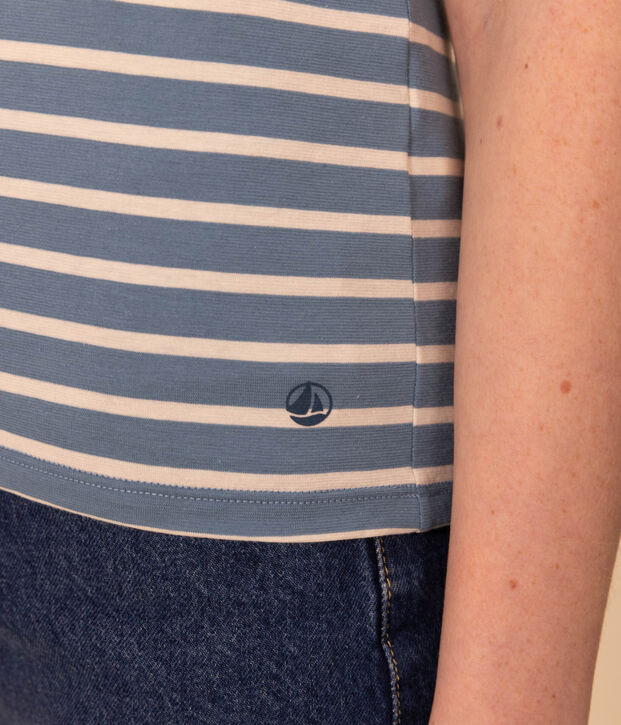 T-shirt LE DROIT girocollo in cotone Donna blu/ecru