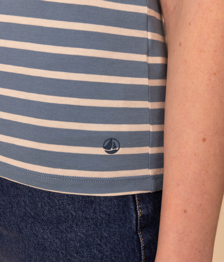 T-shirt LE DROIT girocollo in cotone Donna blu/ecru