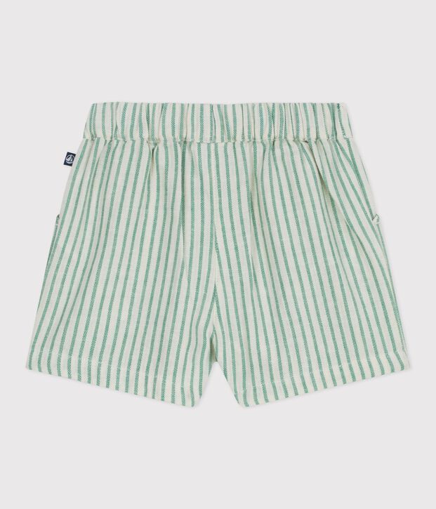 Shorts in cotone/lino a righe neonato verde/verde
