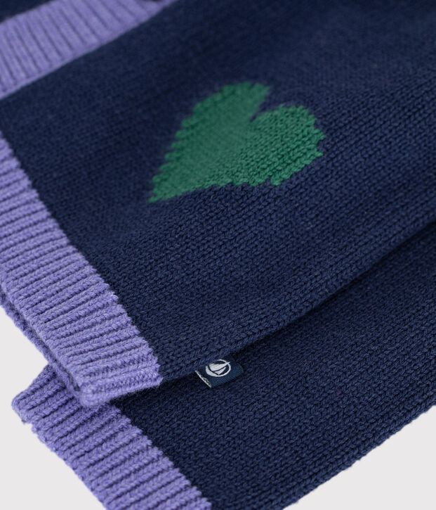 Cardigan in maglia di misto lana e cotone con motivo jacquard a cuori neonata blu/multicolore