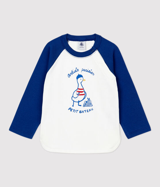 T-shirt in cotone bebè. bianco MARSHMALLOW/blu MAJOR