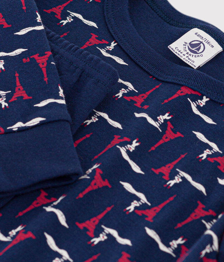 Pigiama con fantasia Parigi per bimbi, unisex blu MEDIEVAL/bianco MULTICO