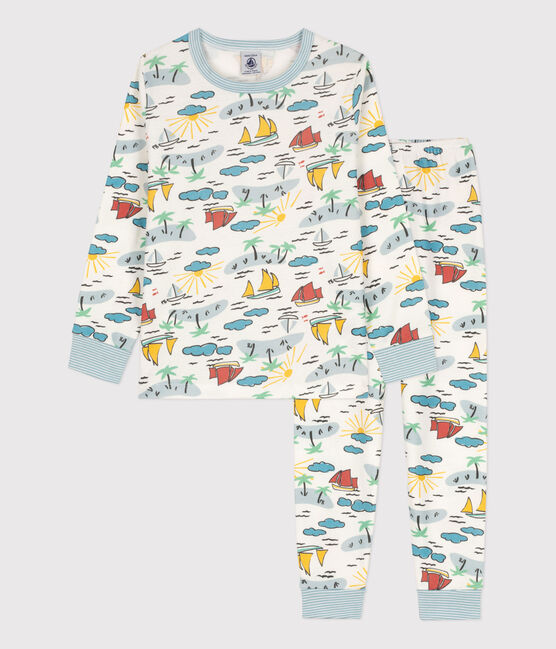 Pigiama esploratore in cotone bambino unisex bianco MARSHMALLOW/bianco MULTICO