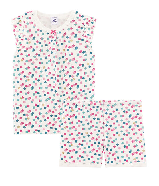 Pigiama corto bambina a costine bianco MARSHMALLOW/bianco MULTICO