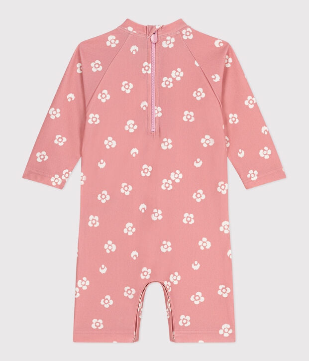 Tutina anti UV con stampa a fiori neonato rosa/bianco