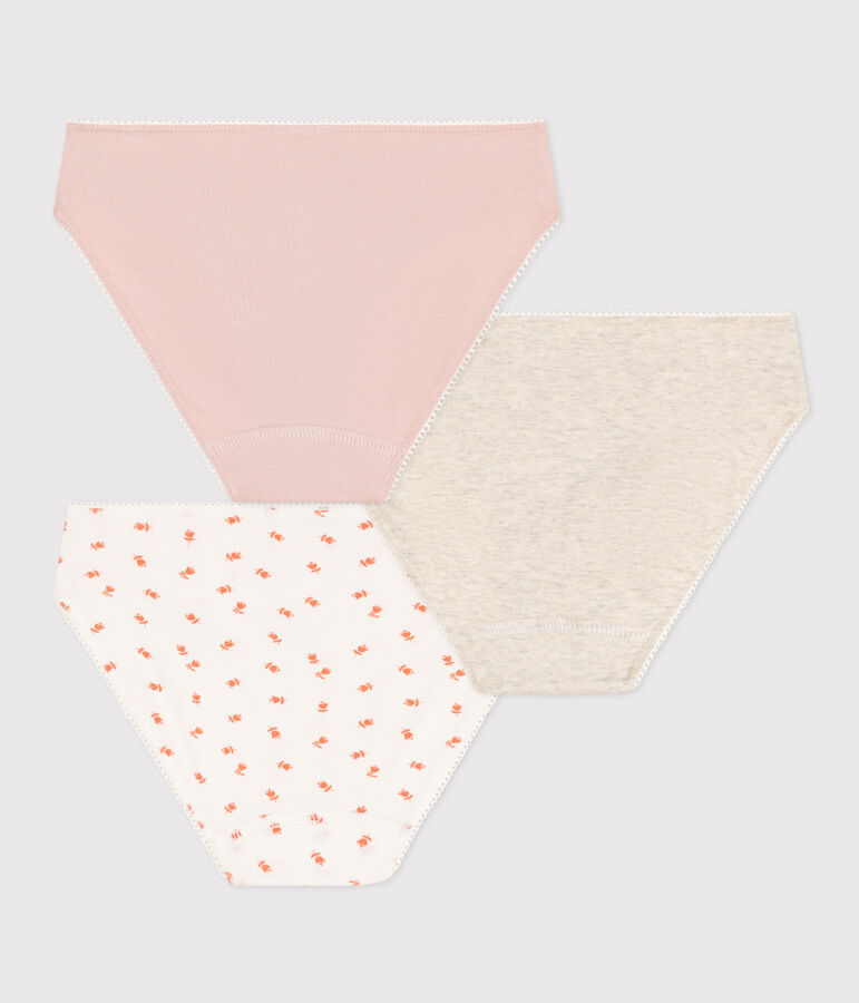 Confezione da 3 slip bambina in cotone ed elastam motivo fiore multicolore