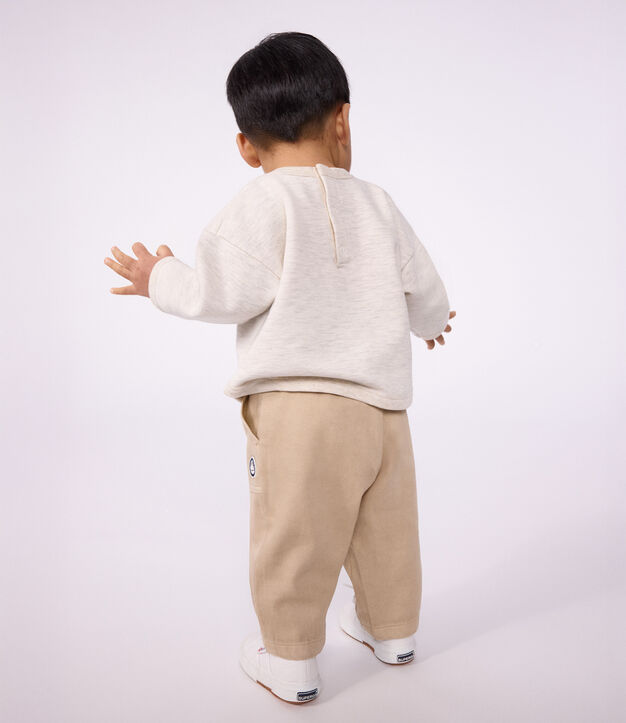 Pantaloni stile cargo in cotone tinta unita con stemma neonato beige