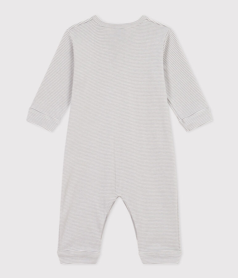 Pigiama beb&egrave; senza piedi in cotone millerighe grigio/bianco
