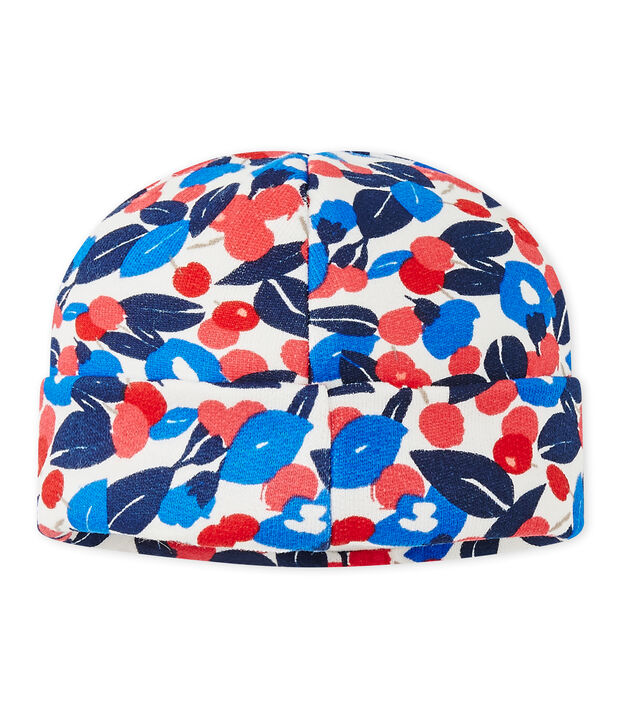 Cappello beb&eacute; bambina in molleton stampato bianco/multicolore