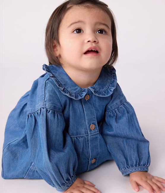 Abito a maniche lunghe con colletto in denim neonato blu DENIM CLAIR