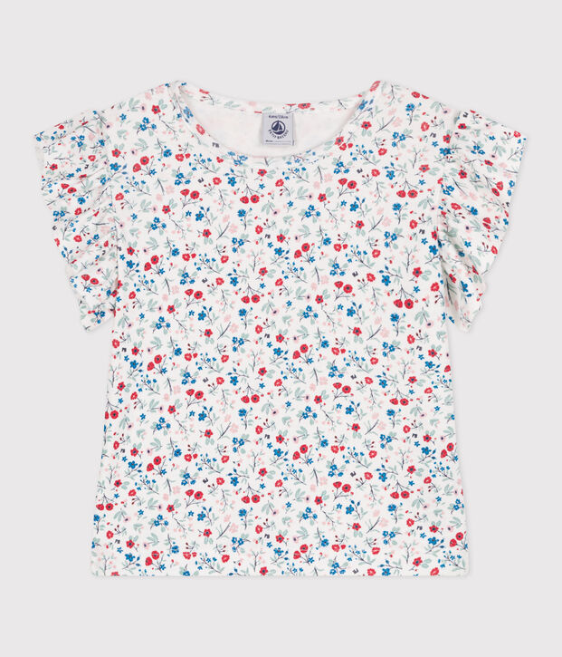 T-shirt a maniche corte in cotone a fiori bambina bianco/multicolore