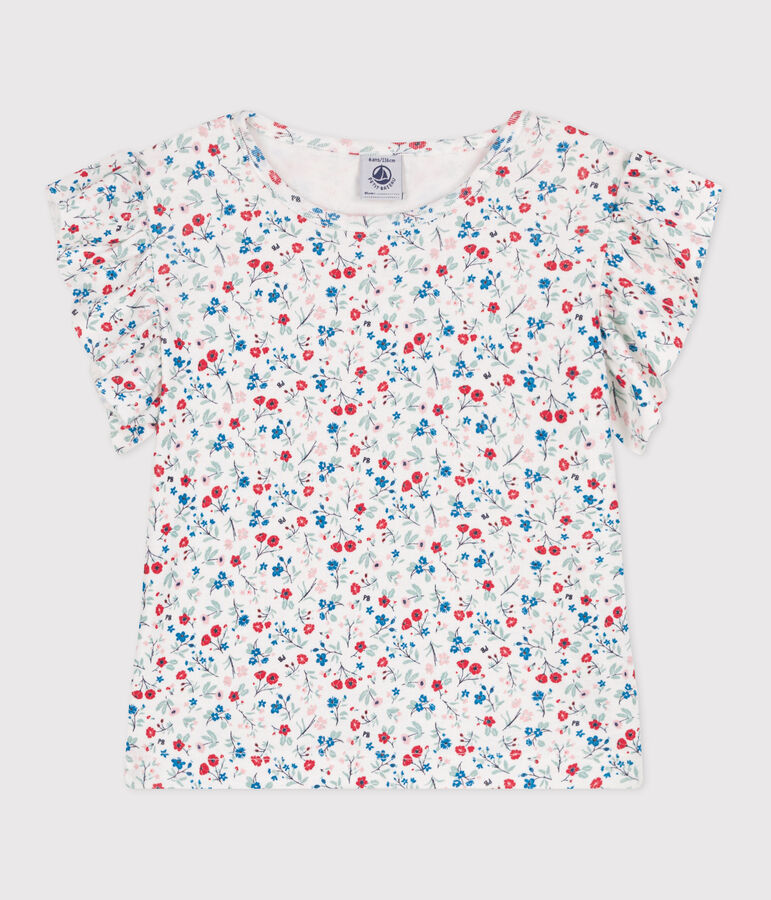 T-shirt a maniche corte in cotone a fiori bambina bianco/multicolore