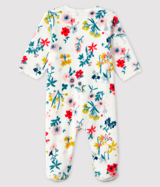 Tutina imbottita stampa a fiori bebé femmina in pile bianco MARSHMALLOW/bianco MULTICO